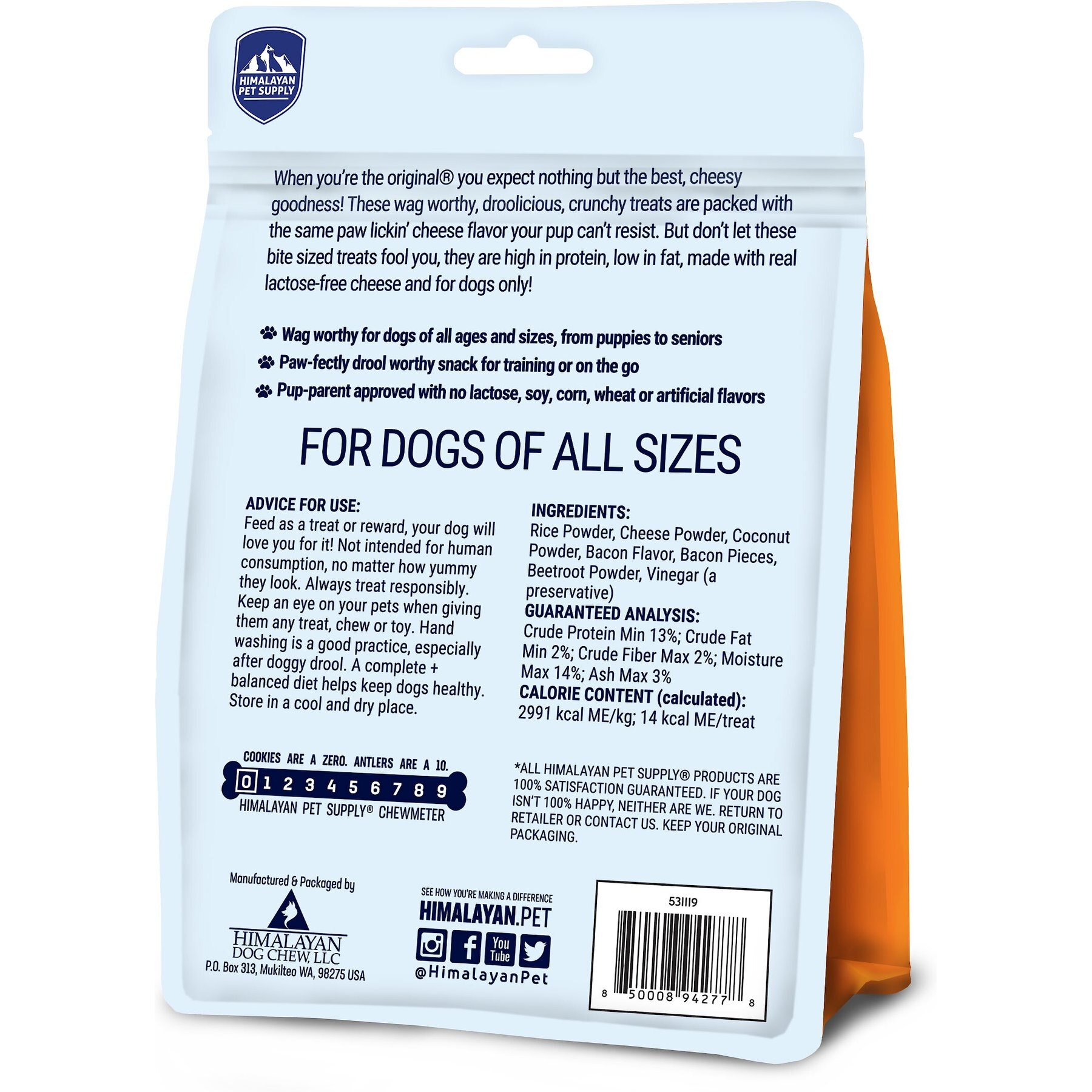 Himalayan Pet Supply Barkeetos Grain-Free Bacon Crunchy Dog Treats, 3-oz bag