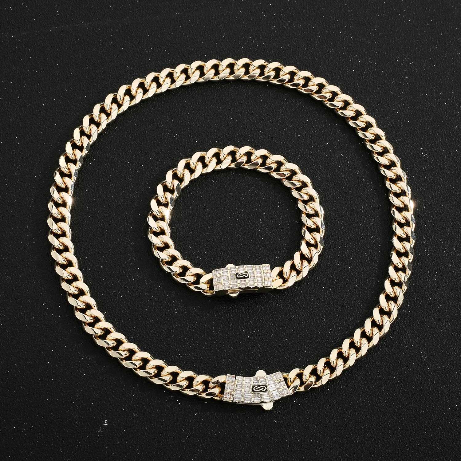 Monaco Cuban Chain 14K Gold Plated 10mm Bracelet and Necklace Fashion Mens and Womens Jewelry Set Wholesale Free Sh W241121