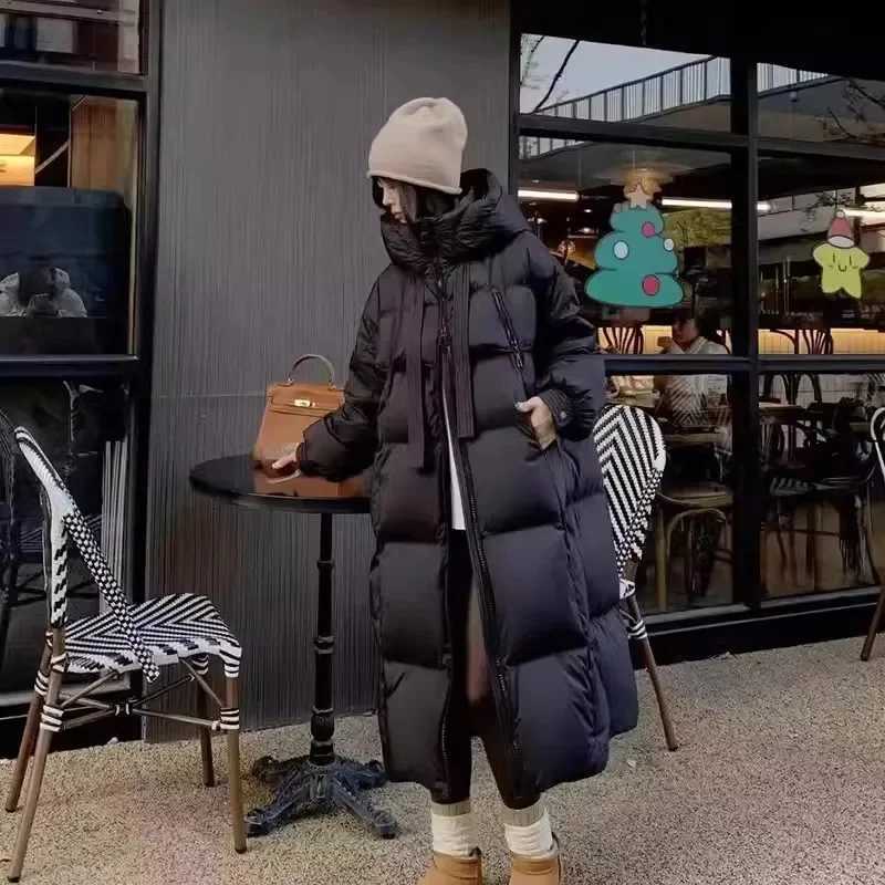 Black Winter Jacket 2024 New Womens Thick Cotton Parka Jacket Korean Extra Large Loose Hoodie Womens Casual Long Coat W241122