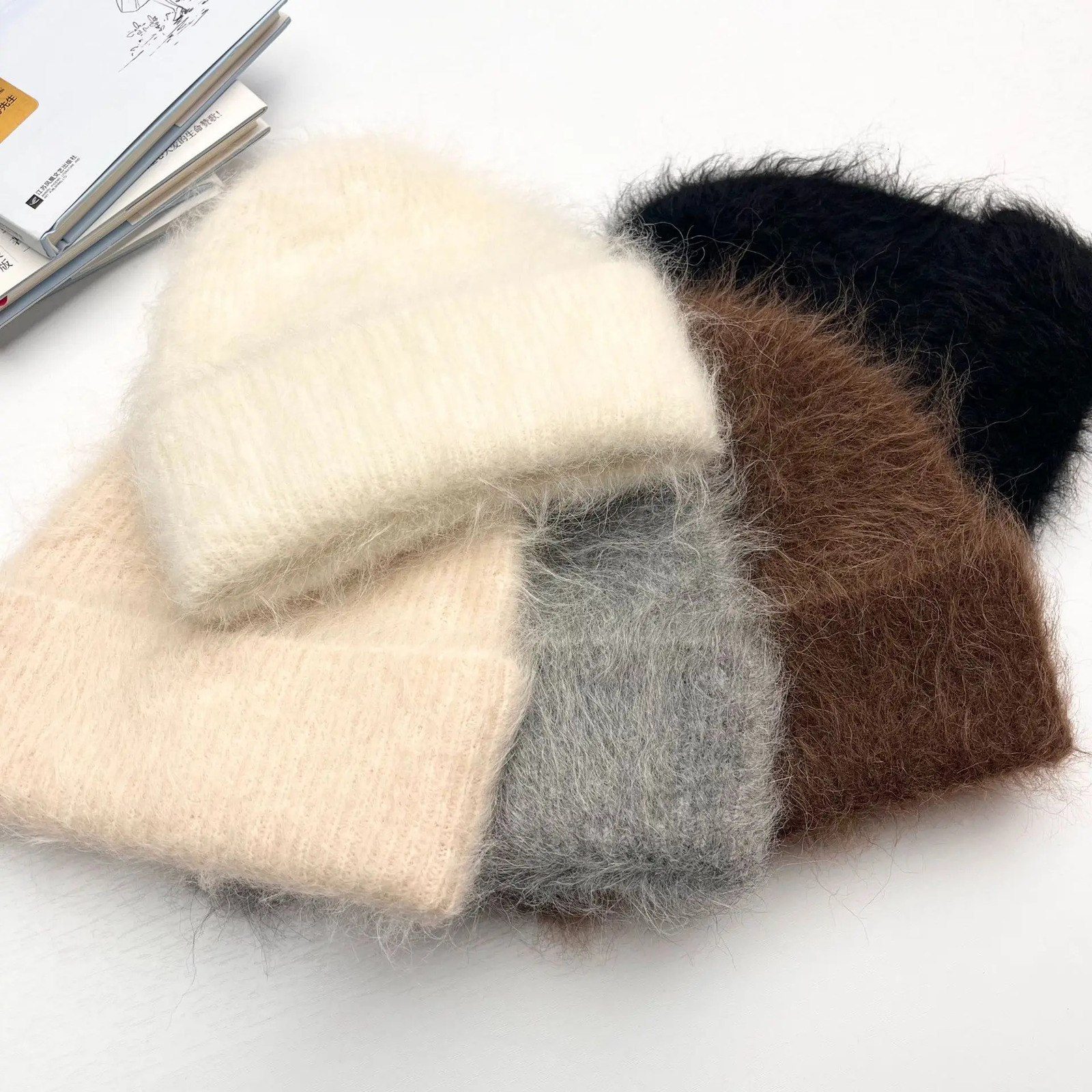 Fluffy Alpaca Wool Beanies Women Warm Knitted Hat Winter Bonnet 241122