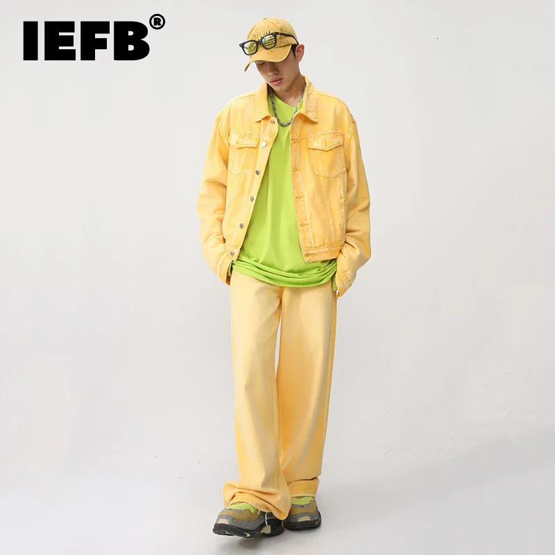 IEFB Trendy Male Solid Color Suits Two-piece Casual Denim Set Korean Fashion Single Breasted Jacket Straight Jeans 9A8069 240415