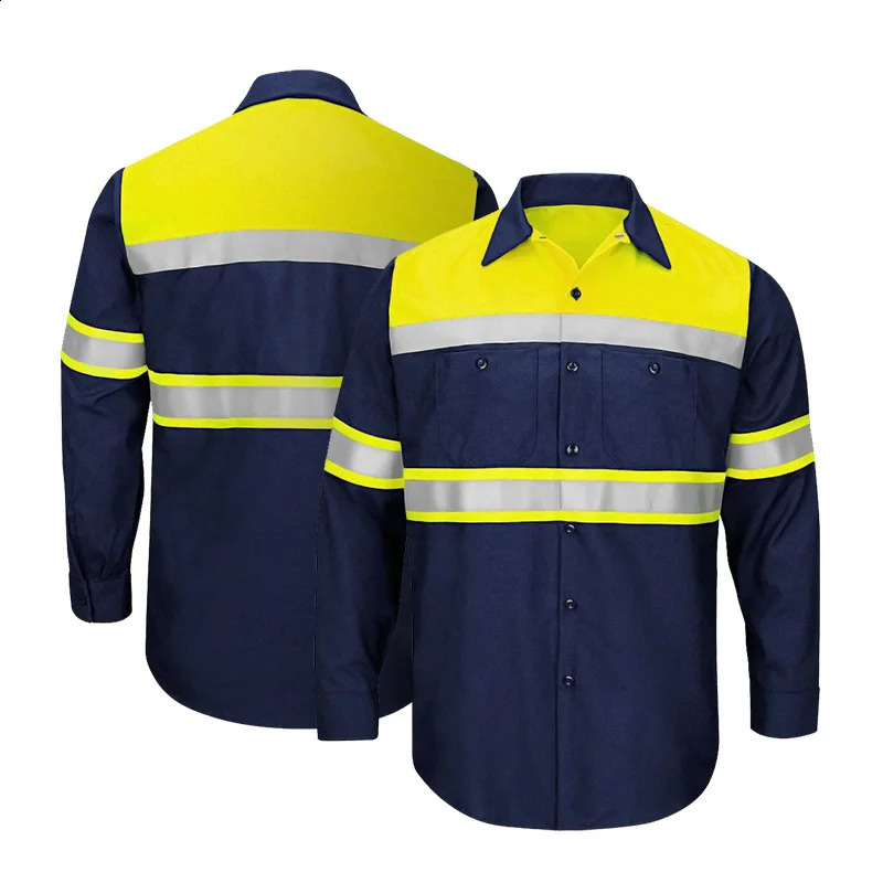 Summer Cotton Work Clothing Hi Vis Long Sleeves Reflective Safety Working Uniform Porter Construction Worker Coverall Electric 241122