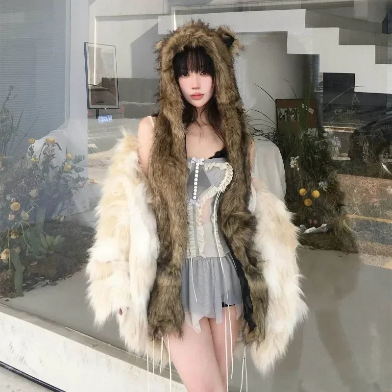 Womens cashmere winter hat winter hat Balaclava hat warm pull nap hat round neck hat bear hat 241205