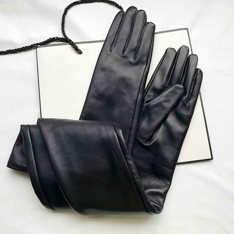 Men's Gloves Real Leather Extra Long Straight Style Sheepskin Winter Warm Cuff New Women's Long Glove Opera Men's elbow gloves