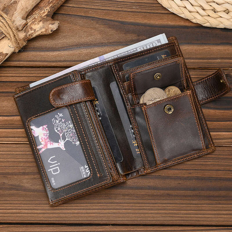 RFID anti-theft leather men's male clip wallet casual style short purse cowhide retro business card holder