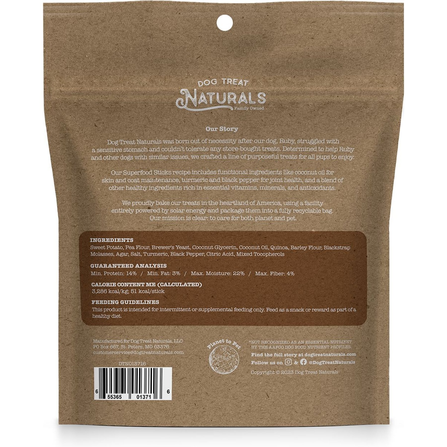 Dog Treat Naturals Sweet Potato & Quinoa Vegan Superfood Fresh All Stages Natural Chew Stick Dog Treats, 10-oz bag