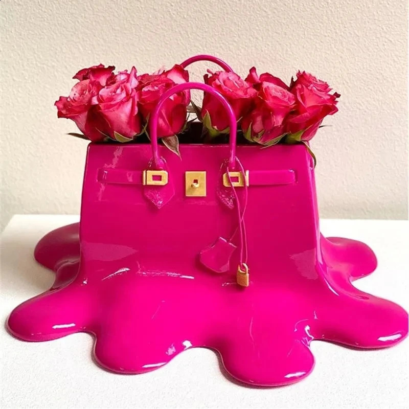 High quality silver resin flower vase bag for home decoration aesthetics room decoration wedding desktop decoration living room large bag vase 241121