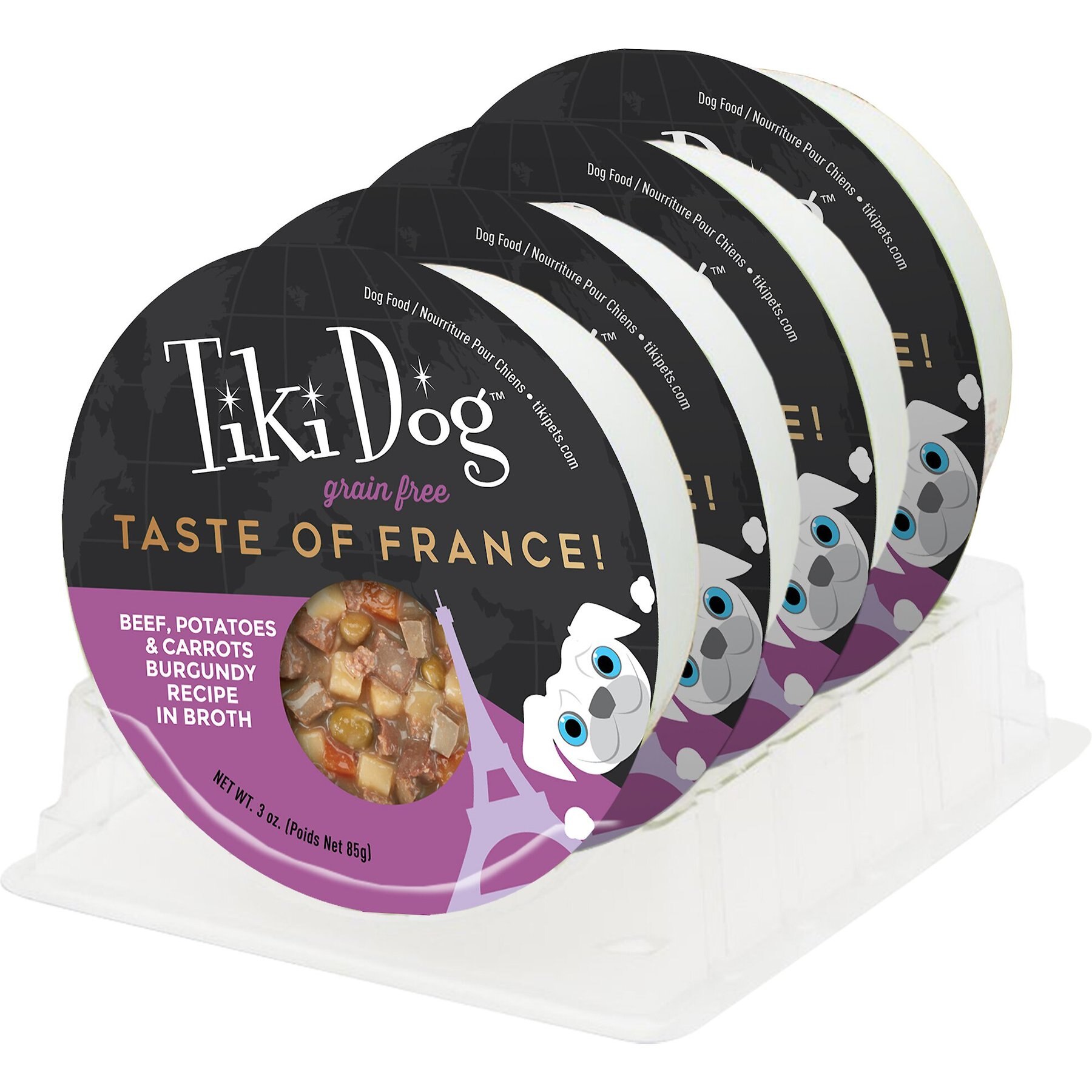 Tiki Dog Taste of France Beef, Potatoes & Burgundy Recipe in Broth Grain-Free Wet Dog Food, 3-oz cup, case of 4