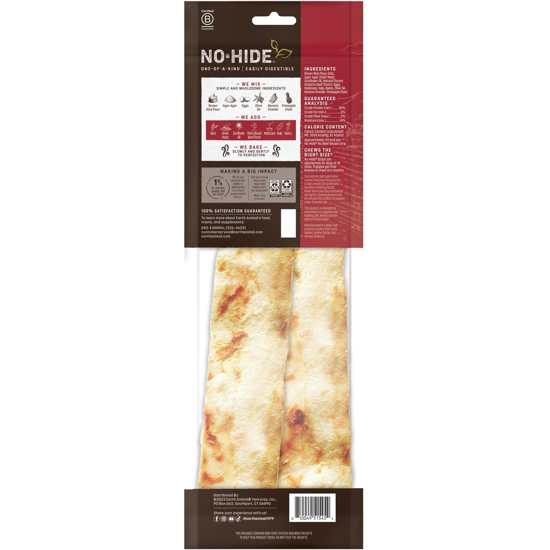 Earth Animal No-Hide Strips Thin Natural Rawhide Alternative No Beef Vegetarian Recipe Chew Dog Treat