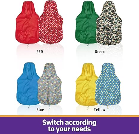Kimee Raincoat Reversible, Single Side Slicker Poncho Adjustable Waterproof Dog Rain et with Leash Hole/Reflective Stripe Hooded Snowproof Windproof C
