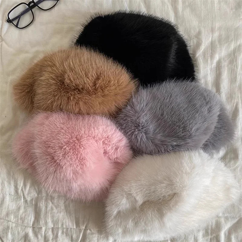 Winter Hat For Womens High Quality Mink Fur Thickened Warm Pullover Beanie Fashion Y2K Same Style Plush Flat Cap 241122