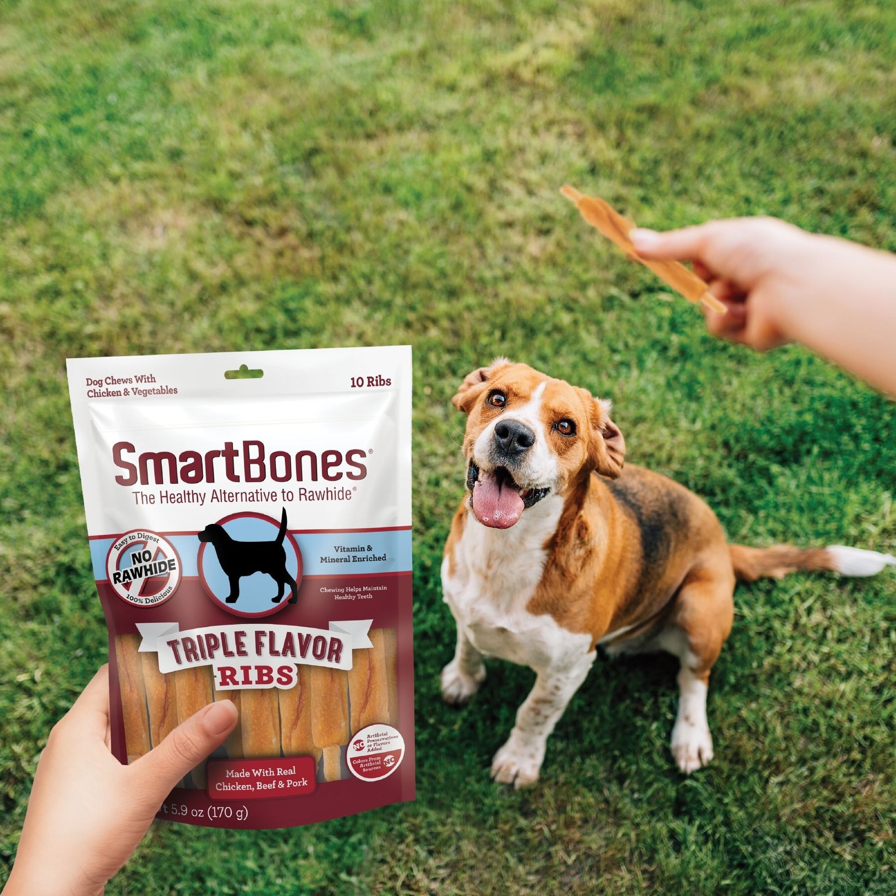SmartBones Triple Flavor Ribs Chicken, Beef & Pork Dog Treats, 10 count