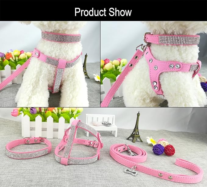 Dog Collars Newtensina Dog Collar Harness Leadets Fashion Dog Collar Diamante with Harness Leashes Comfortableoft Collar Harness and Leasheset for Dog
