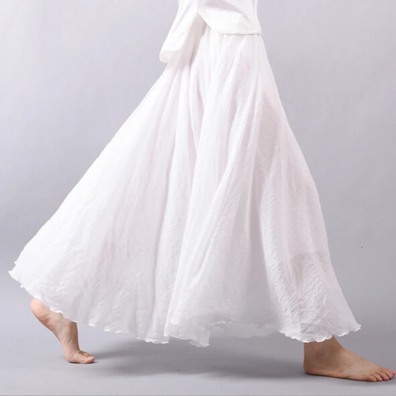 14 Colors Linen Maxi Skirt Pleated Vintage Boho Long Casual Cotton Beach Empire ALine Ladies Clothing 240420