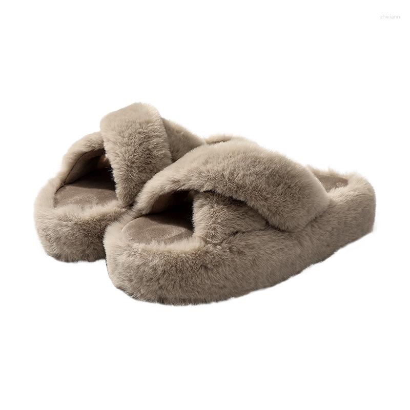 Slippers Increased Non-slip Cotton Home Warm Arch Opening High-end Fashionable Outerwear Maomao For Women zhanyishengli