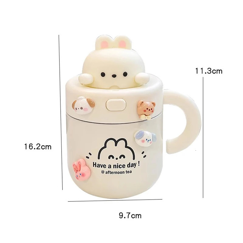 Kawaii Bear Thermal Mug Insulated Coffee Tumbler For Cold Drinks Water Tea Large Thermos Stainless Steel Cup With Straw Lid 241121