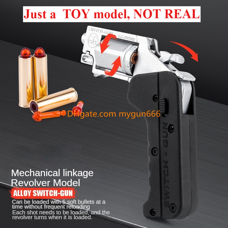 Alloy Revolver Lifecard Toy Gun Continuous Firing Pistol Foldable Soft Bullet Shell Ejection Blaster Launcher for Boys Adults New Year Gifts Toys