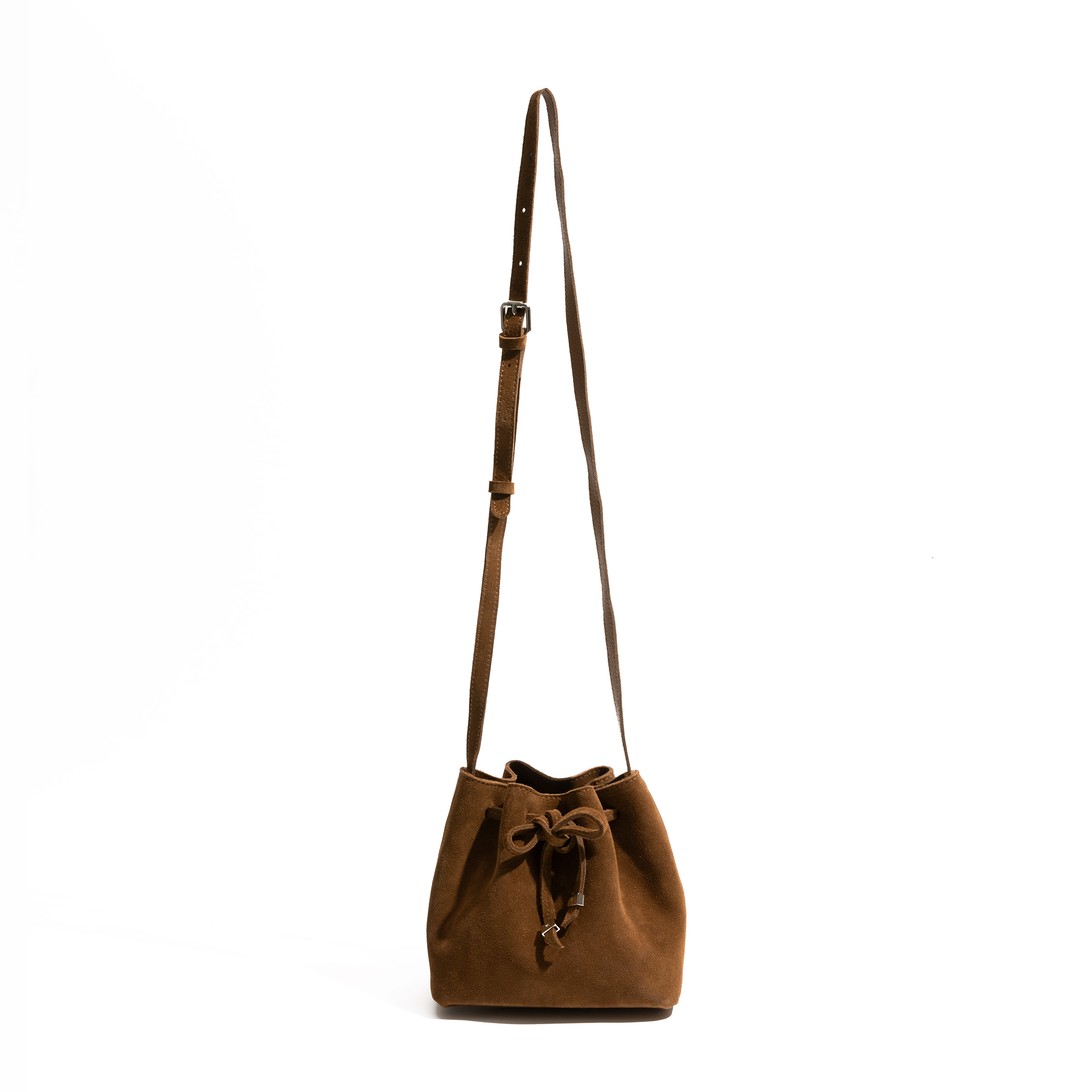 Genuine Leather Suede Crossbody Bag For Woman Solid Color Vintage Design Fashion Draw String Shoulder Purse String BagVoyage