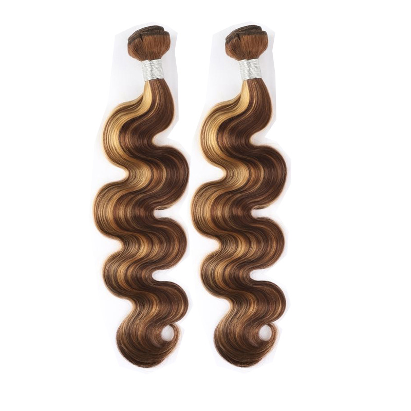 Brazilian Human Hair Extensions 2 Bundles P4/27 Piano Color Straight Deep Wave Kinky Curly Water Wave Double Wefts 10-32inch