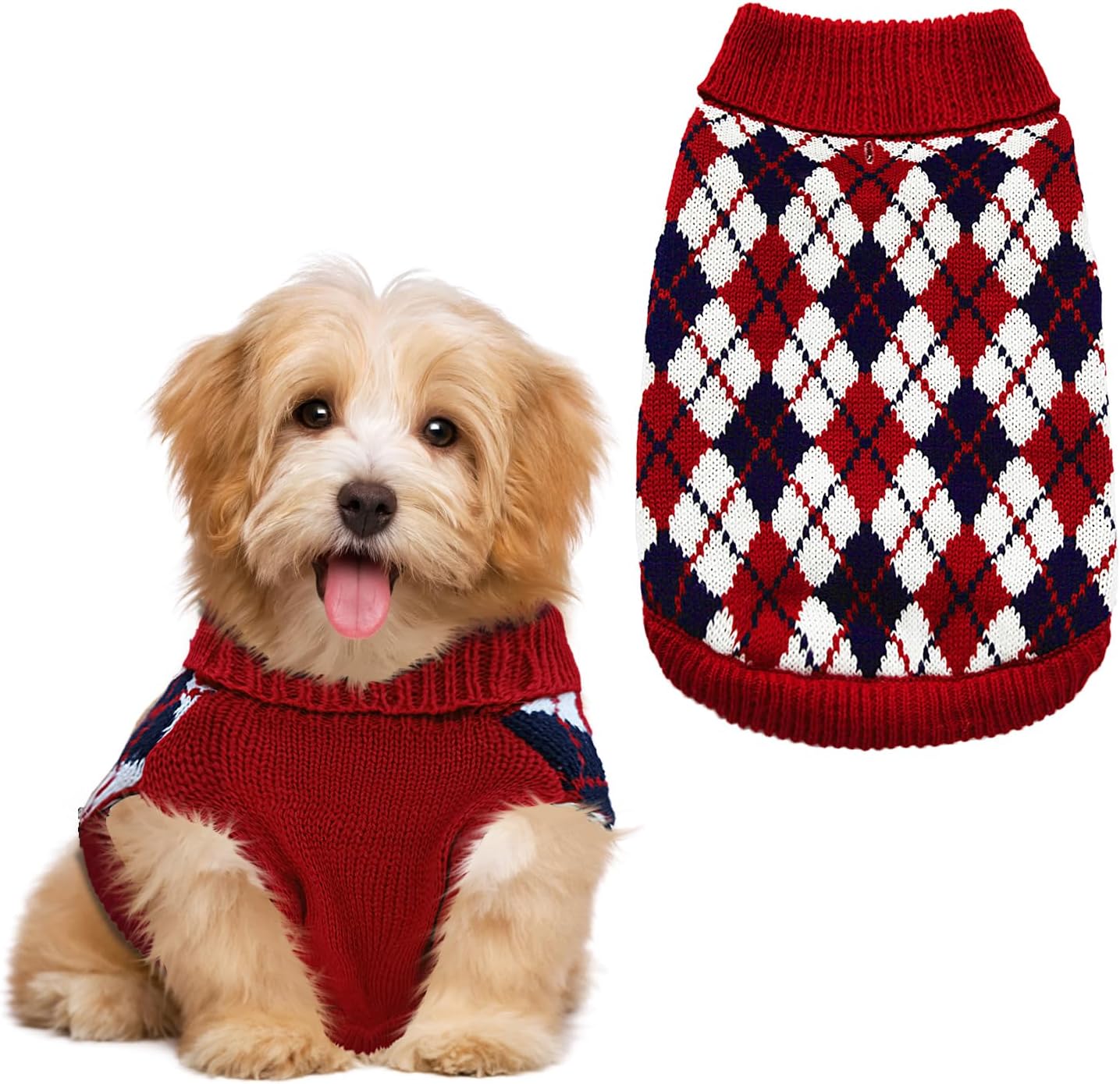Dog Sweaters Small Dogs,Christmas Argyle Xmas Clothes, Pet Shirts for Kitten Puppy,Red Boys Girls Winter Knitwear Warm Clothes