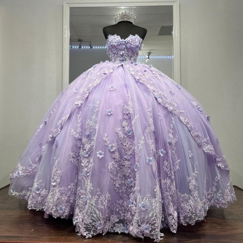 Lavender Quinceanera Dresses for 16 Year Ball Gown Off the Shoulder Applique Flower Tull Birthday Party Dress for Girl Vestido 15 De Noiva