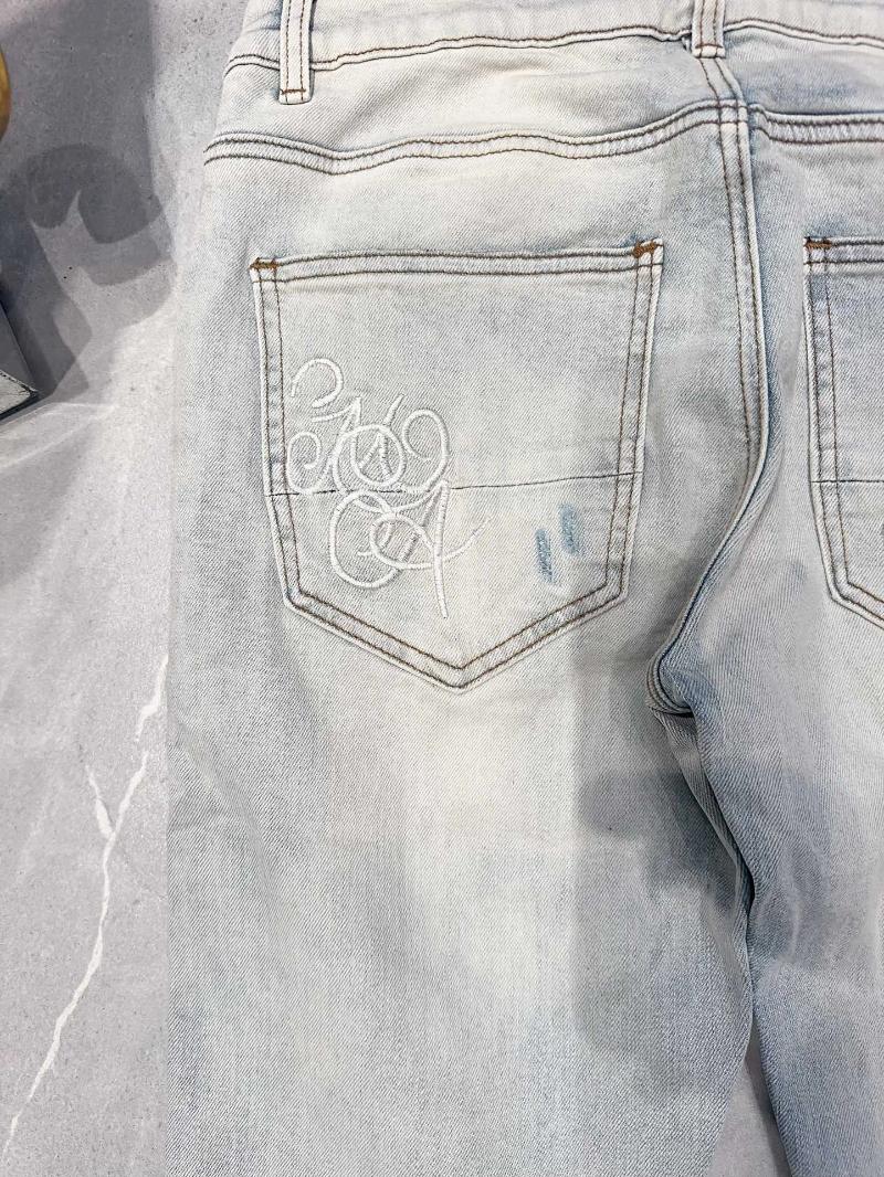 2025 S Fashion Designer Men S Jeans Bleaching Washed Light Blue Men Letter Patched Street Clothes Male S Low Rise Pencil Pants