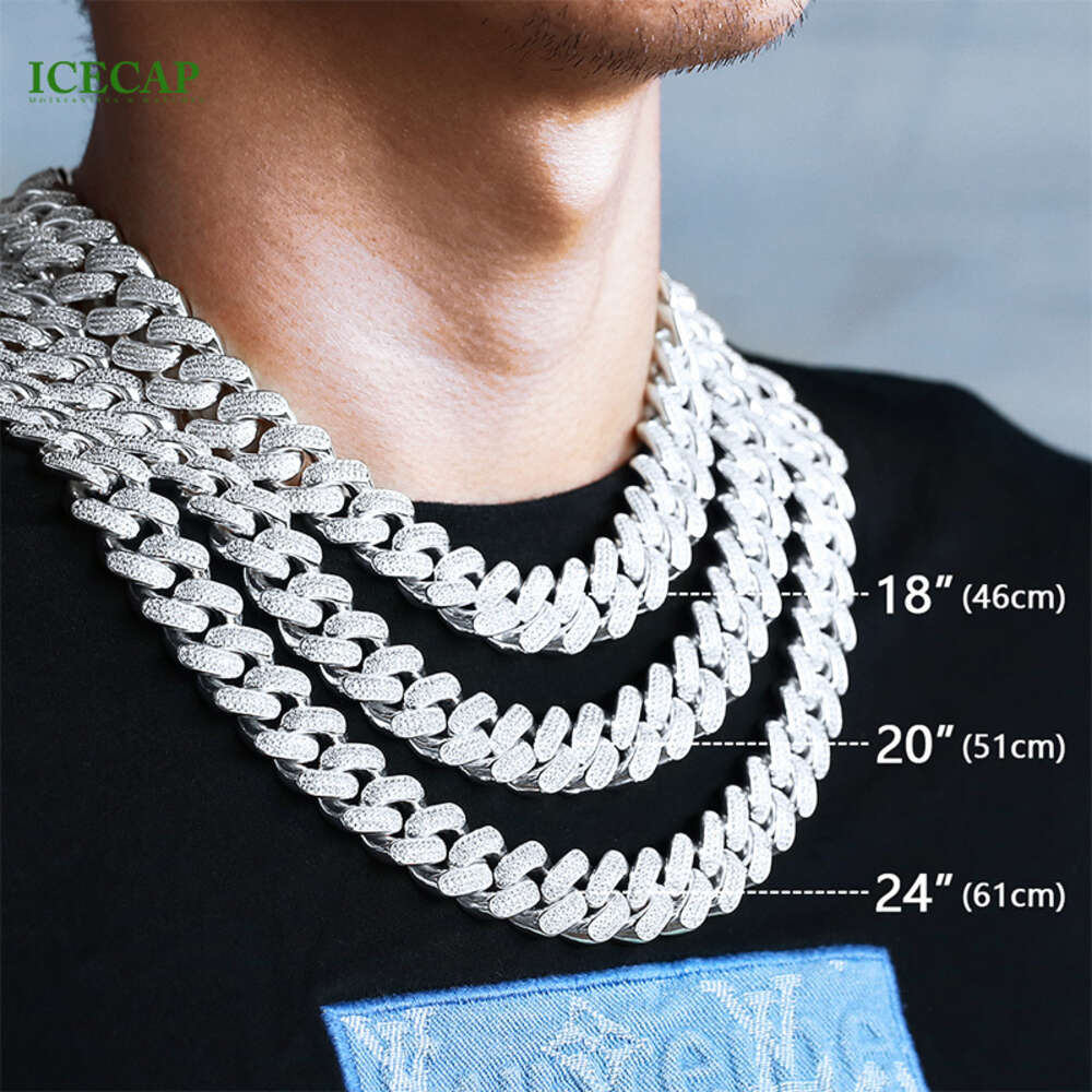 Iced Out 22mm 2 Rows Baguette Moissanite Cuban Link Chain Rose Gold S925 Sterling Silver Hiphop Cuban Link Necklace
