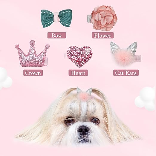 WWW Small Clips 5 Pcs Dog Bows Girls Puppies Barrettes Cute Bow Crown Hairpin Head Flower Pins Cat Puppy Party Birthday Grooming Hair Accessories