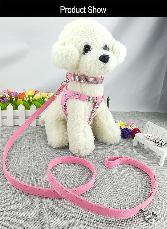 Dog Collars Newtensina Dog Collar Harness Leadets Fashion Dog Collar Diamante with Harness Leashes Comfortableoft Collar Harness and Leasheset for Dog