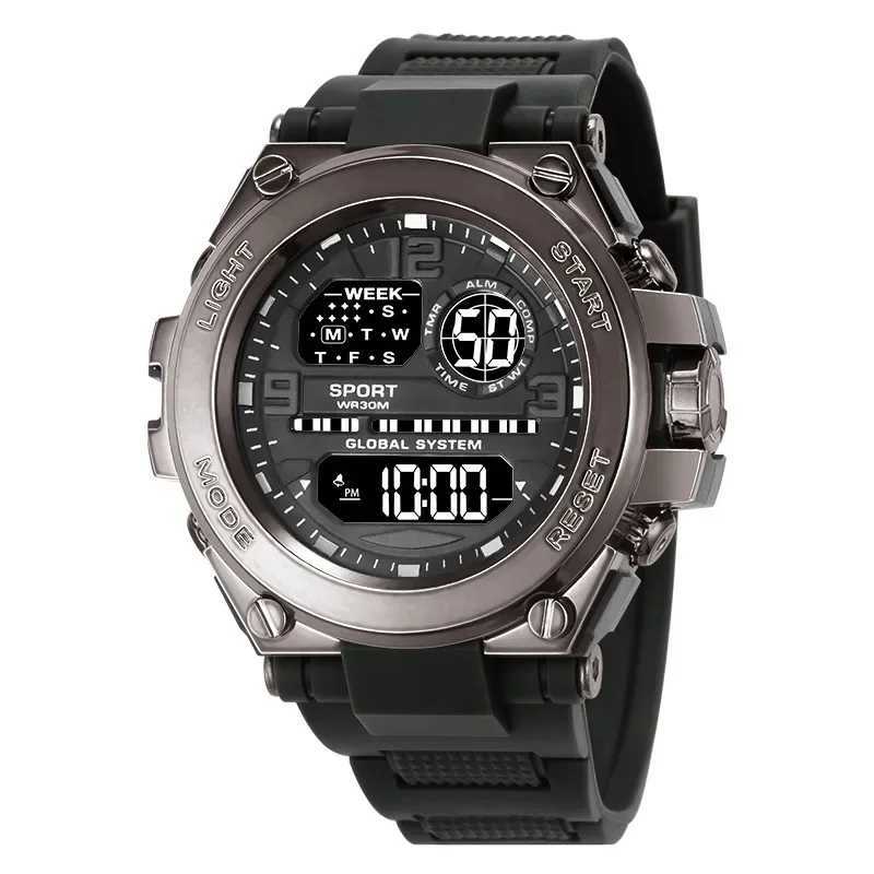 Black sports watch suitable for children boys multifunctional LED digital watch waterproof luminous alarm clock electronic watch X241122