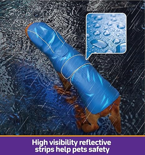 Kimee Raincoat Reversible, Single Side Slicker Poncho Adjustable Waterproof Dog Rain et with Leash Hole/Reflective Stripe Hooded Snowproof Windproof C