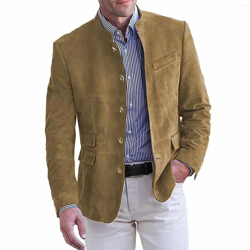 Mens Jackets Mens Faux Leather Suit Jacket Vintage Casual Suede Sport Coats Fashion Slim Fit Fall Winter Solid Color Work Wear Overcoat