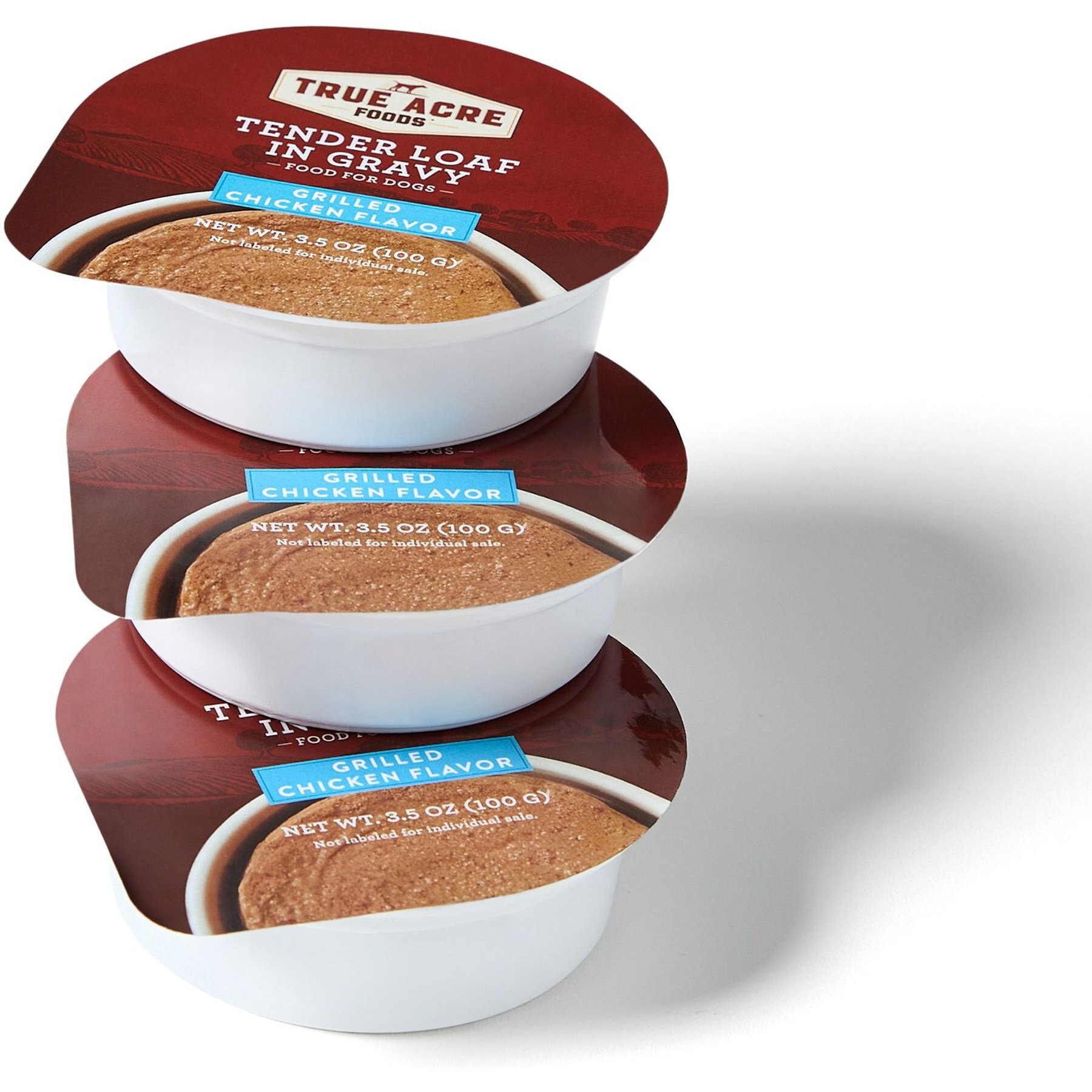 True Acre Foods Grilled Chicken Flavor Tender Loaf in Gravy, Wet Dog Food, 3.5-oz cup, case of 12