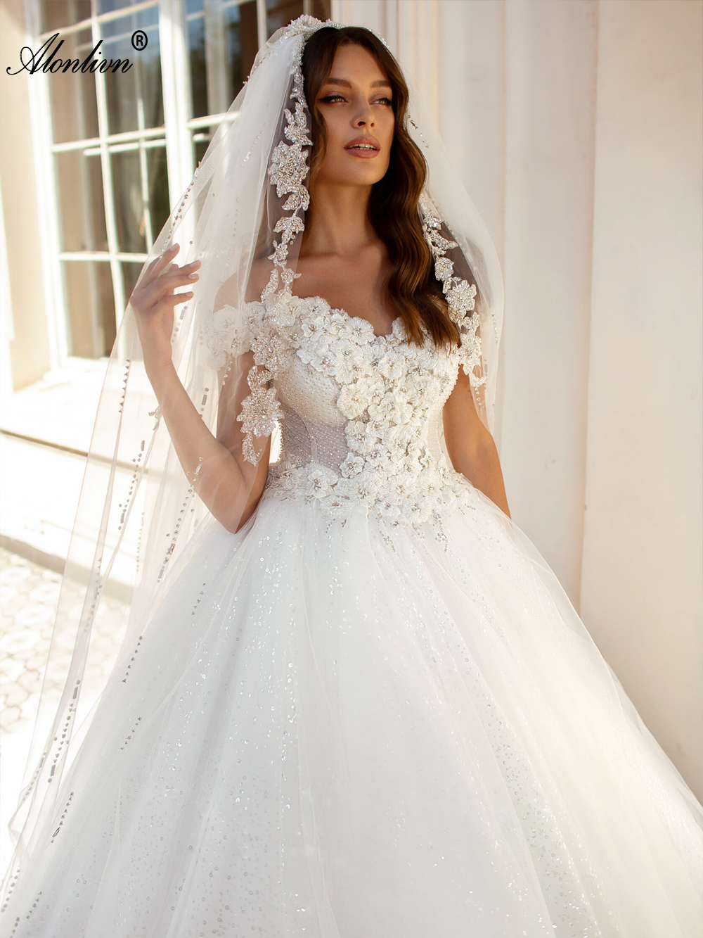 Sparkly Bling Lace Ball Gown Wedding Dress Off Shoulder short Sleeves princess Bridal Gowns 2024 With Beading Pearls Flowers