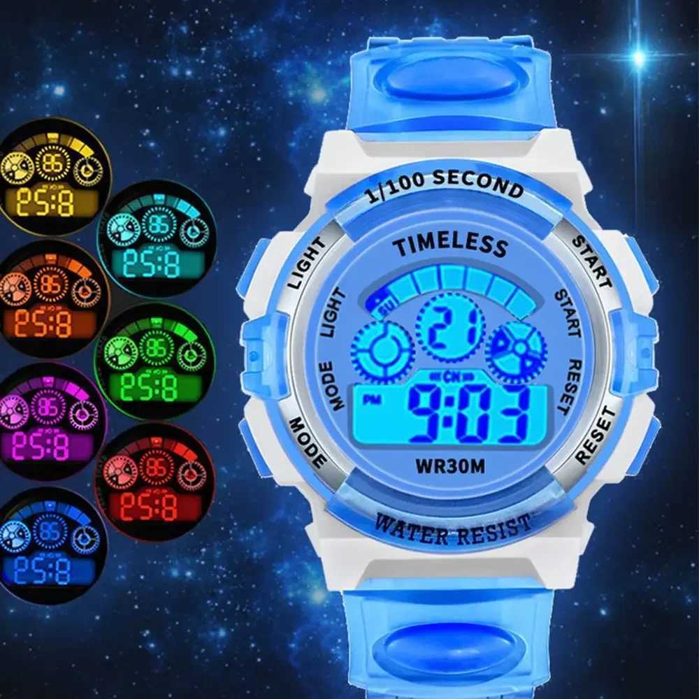 Childrens electronic watch with illuminated dial waterproof multifunctional alarm clock LED digital watch suitable for boys and girls X241122