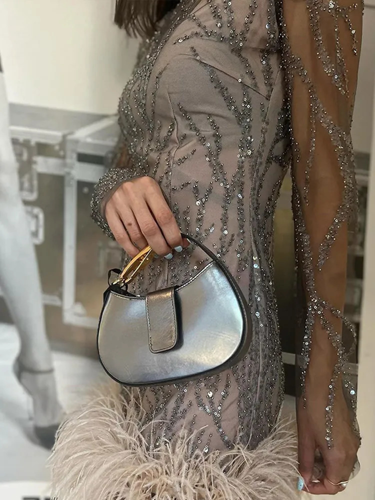 Feather Sequins Partywear Mini Dresses Women Elegant Mesh Sheer Sequined Long Sleeve Dress Lady Club Evening Vestidos 241122