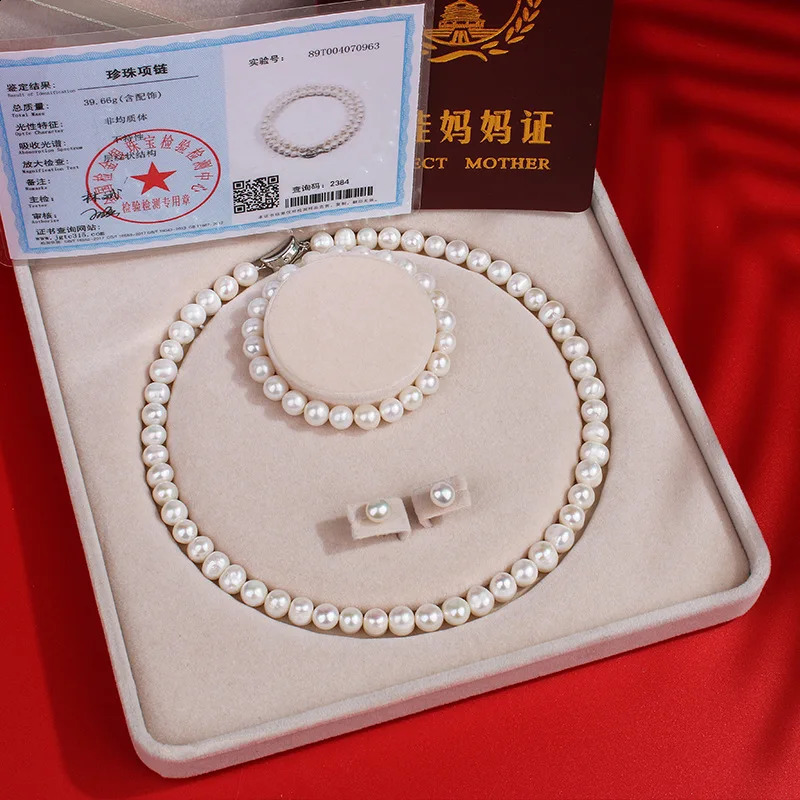 Natural Freshwater Pearl Necklace Bracelet Earring Set Mothers Day Gift 241121
