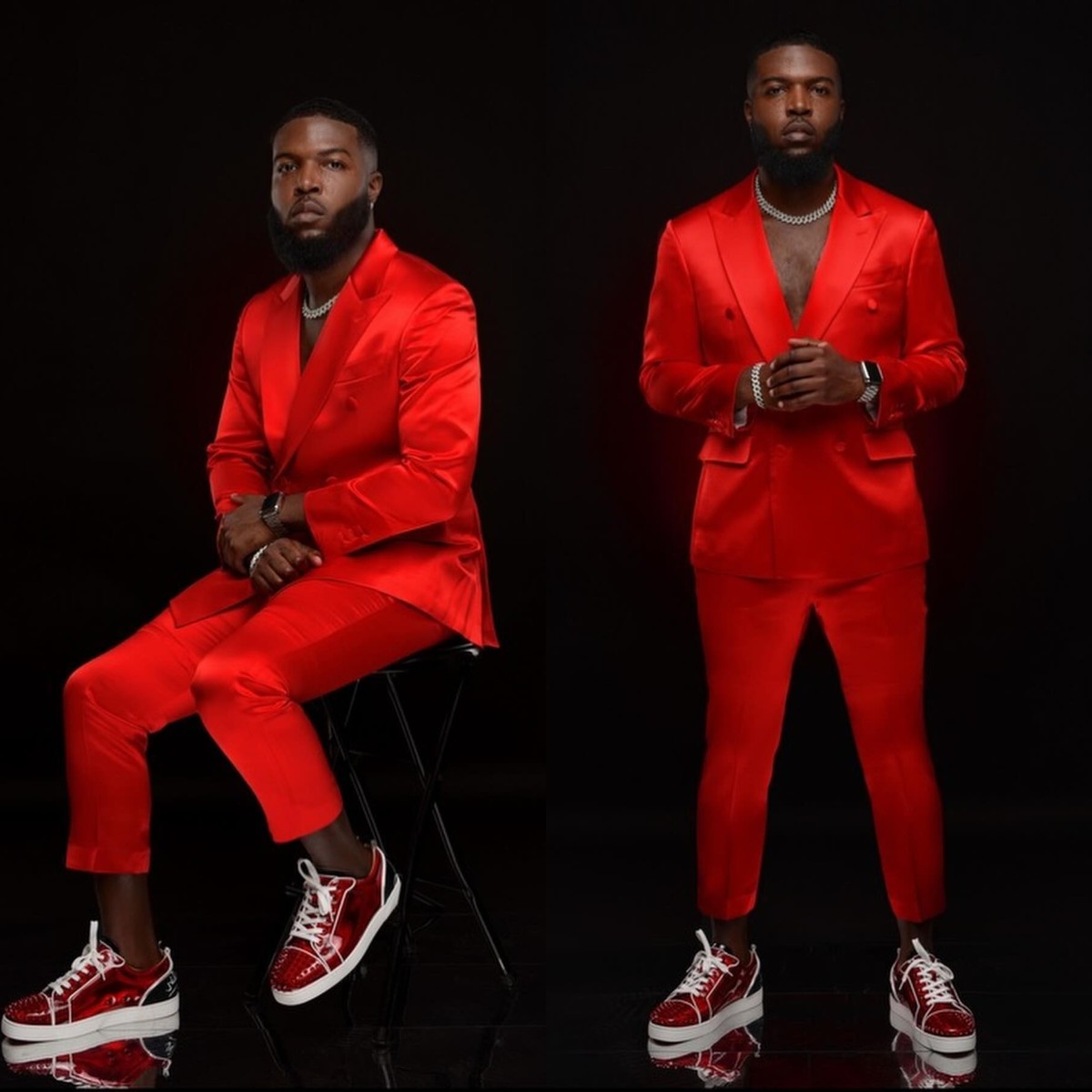 Red Cool Orange Mens Suit Peaked Lapel Wedding Tuxedos Two Pieces Groom Wear Double Breasted Formal Prom Evening Blazers With Jackets And Pants