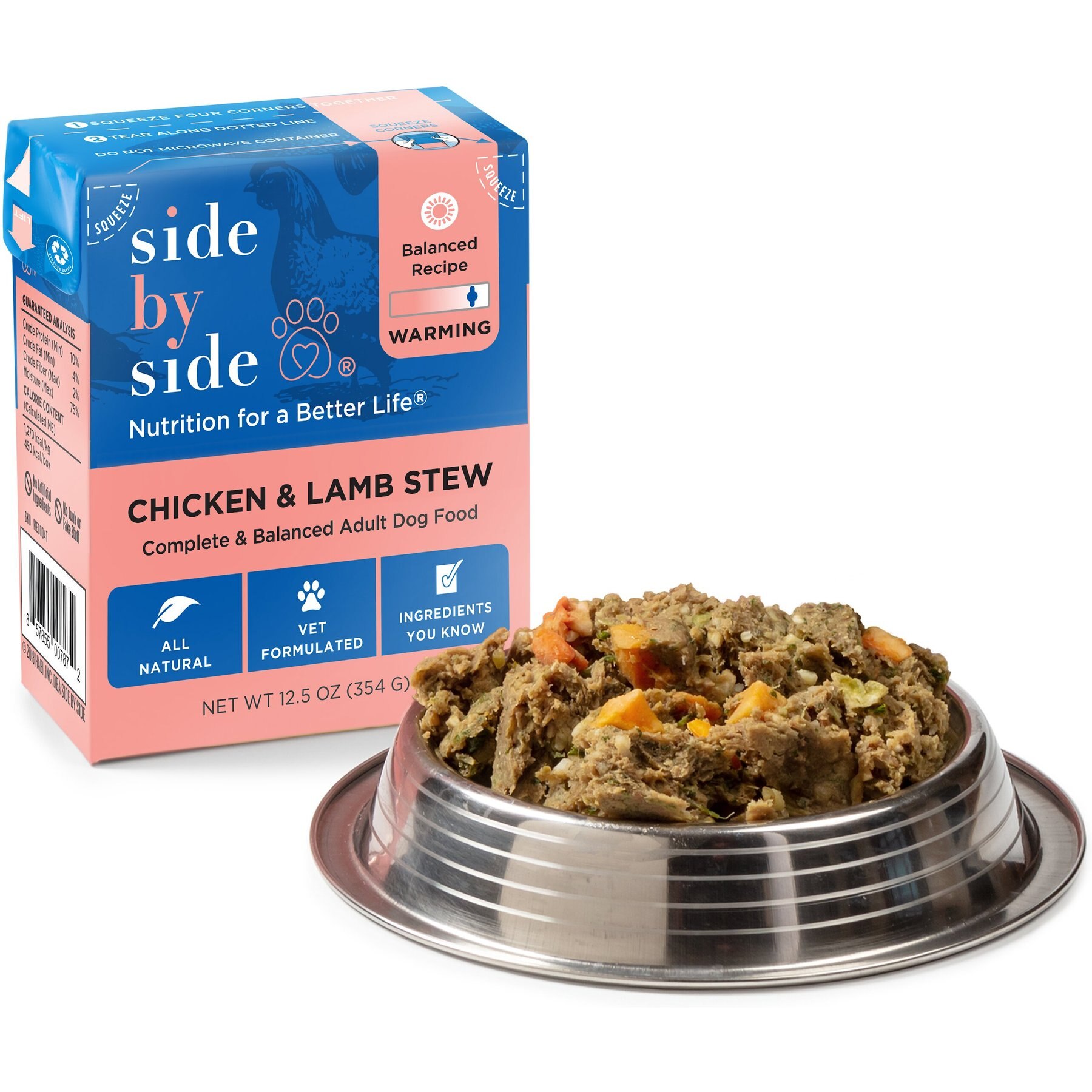 Side By Side Warming Complete & Balanced Chicken & Lamb Stew Wet Dog Food, 12.5-oz box