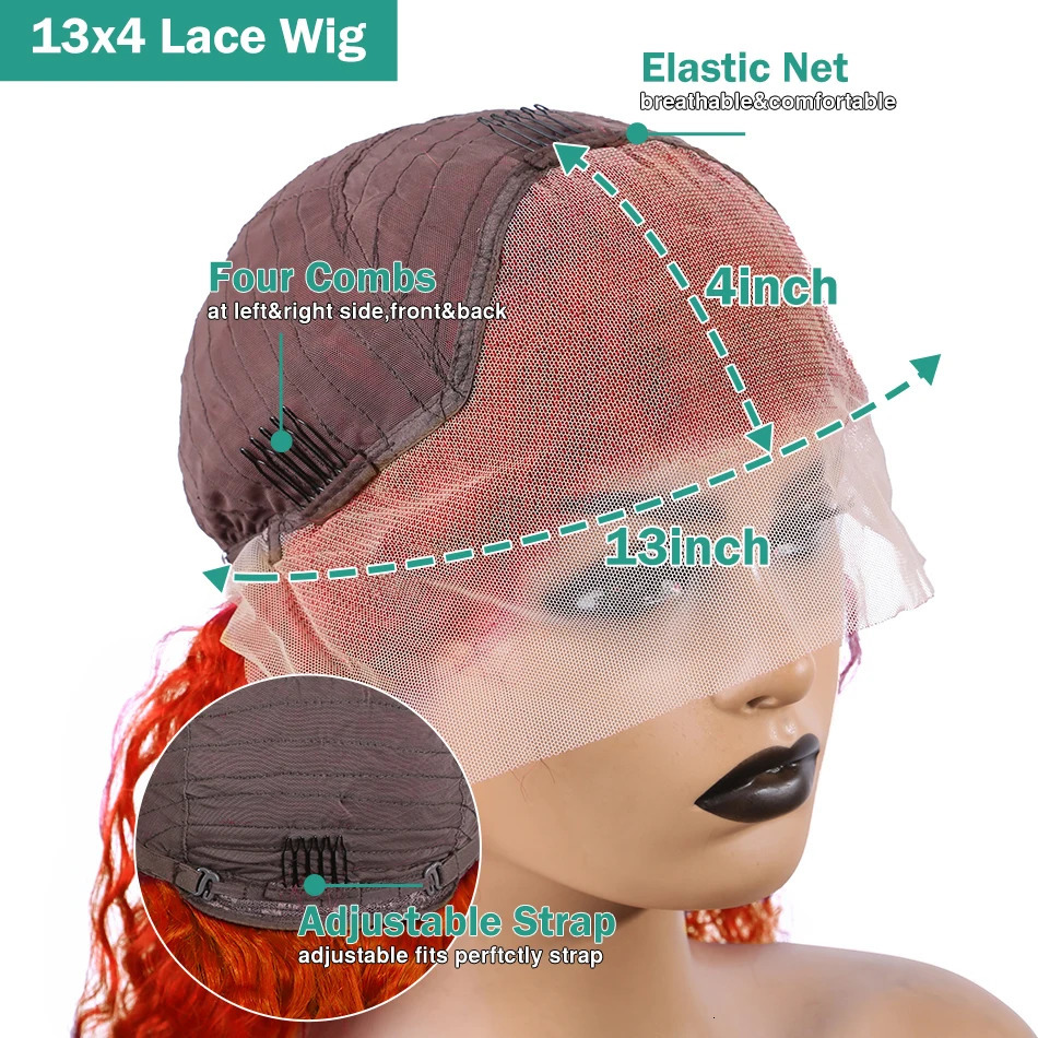 Colored Human Hair Wigs Orange Ginger 13x6 HD Transparent Deep Wave Lace Frontal Human Hair Wig Brazilian Lace Front Wigs 240408