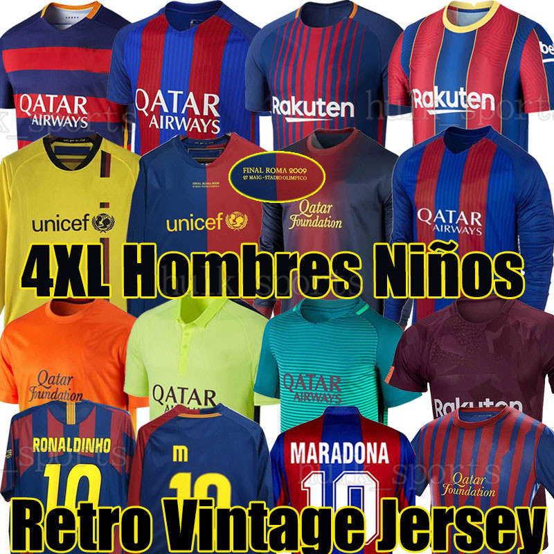 retro soccer jerseys 05 06 07 08 09 10 11 12 13 14 15 16 17 18 19 2020 2021 RONALDINHO XAVI A.INIESTA STOICHKOV 100th Classic Vintage football shirt men kids kit long sleeves