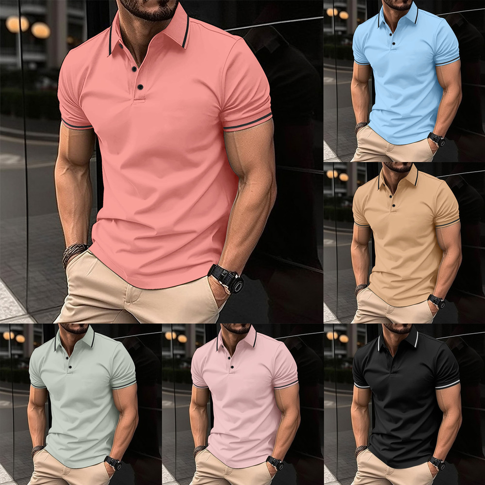 Polos Casual T Men's Shirts Solid Color Business Standing Collar Fashion Top And Autumn Short Sleeves Shirts op