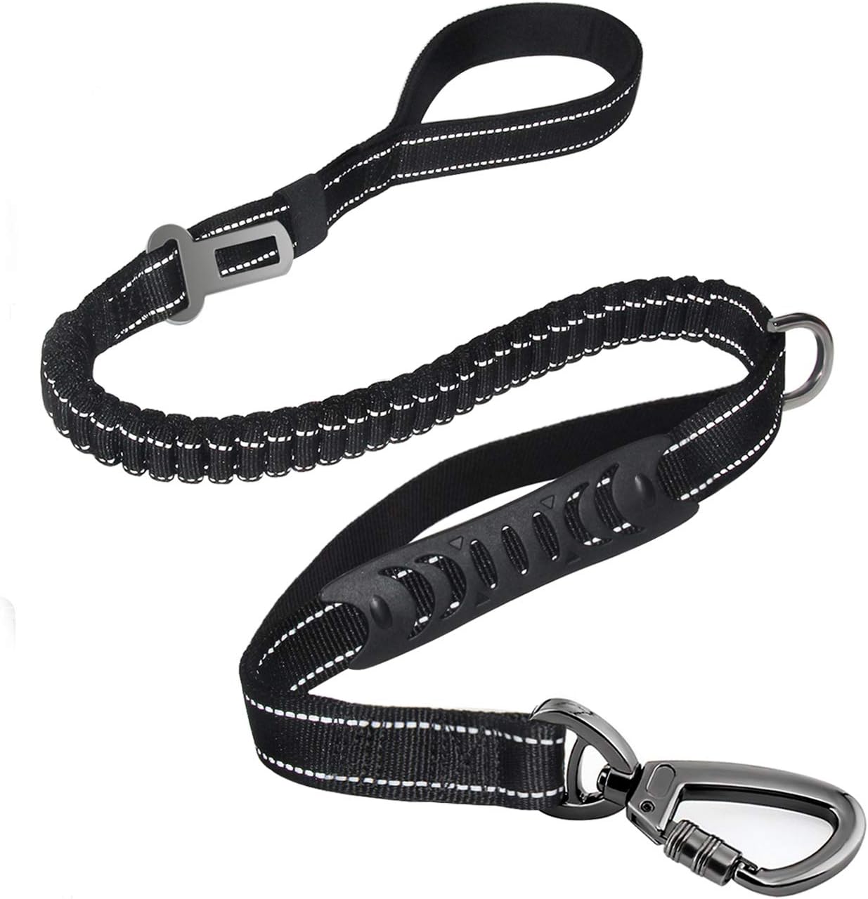 Fashion&cool Heavy Duty Especially Large Dogs Up to 150lbs, 4-6 Ft Reflective Dog Walking Training Shock Absorbing Bungee Leash Car Seat Belt Buckle, 
