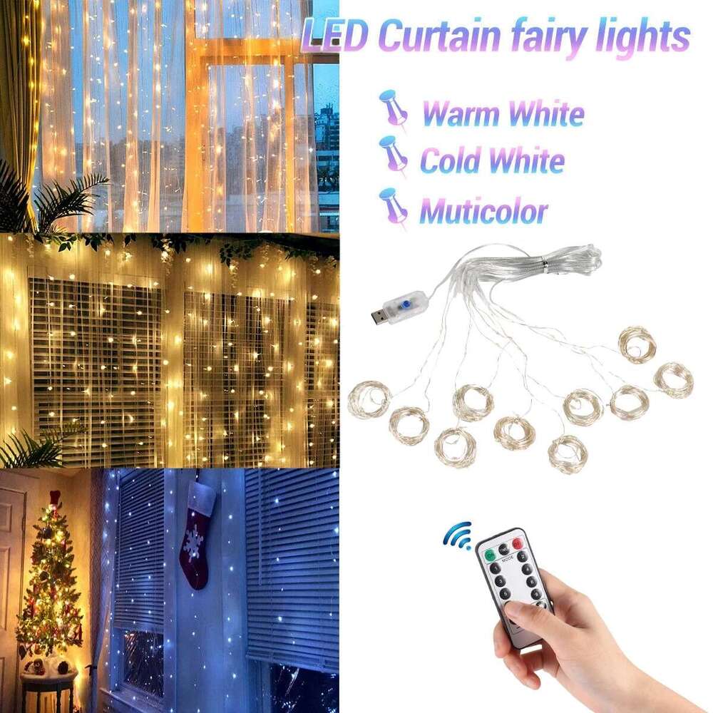 Lights Curtain Garland Merry Decorations For Home Christmas Ornaments Xmas Gifts Navidad 2024 New Year Decor