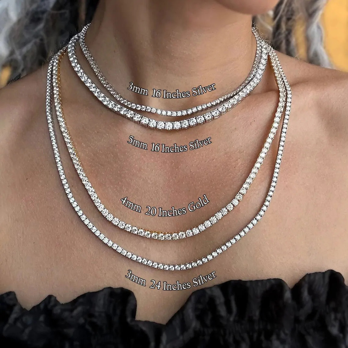 Fashion Jewelry 3mm 4mm 5mm Hip Hop Ice Tennis Chain Copper Material Mens Rock Necklace Womens Sparkling Zircon Jewelry 241121