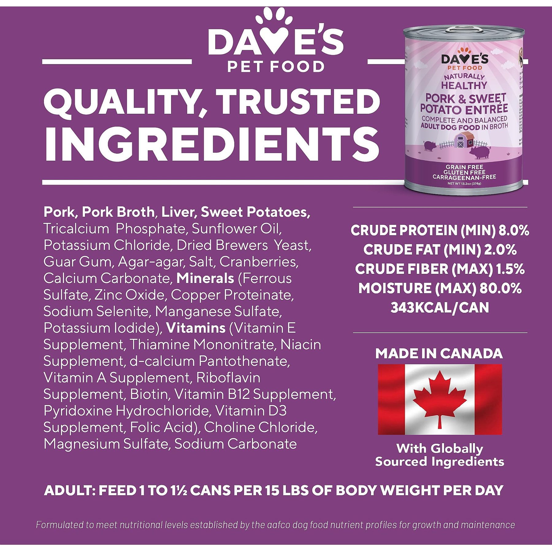 Dave's Pet Food Grain-Free Pork & Sweet Potato Entree in Broth Pate Canned Wet Dog Food