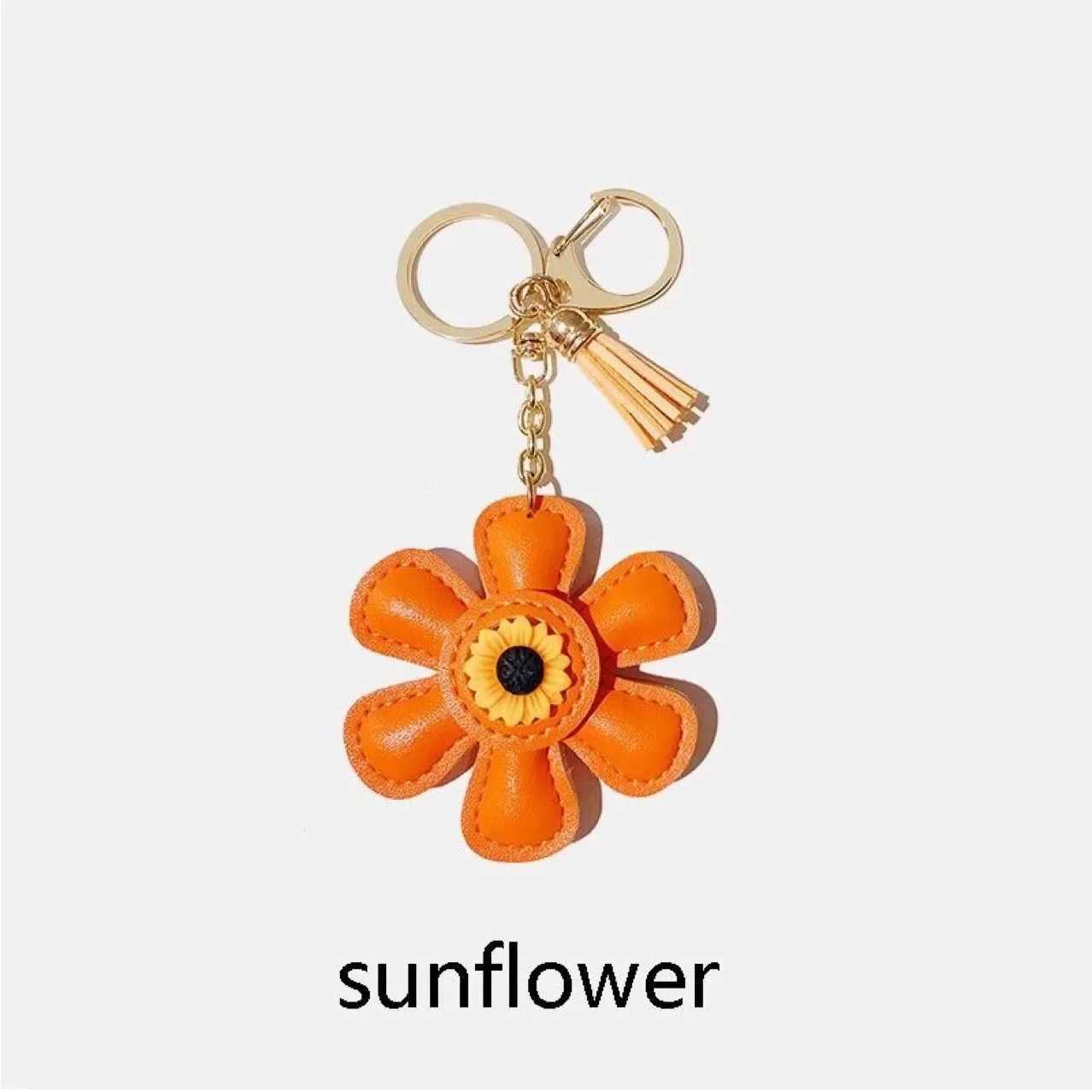 Sunflower bag pendant leather keychain Valentines Day Mothers Day flower bud pendant in various colors Y241121