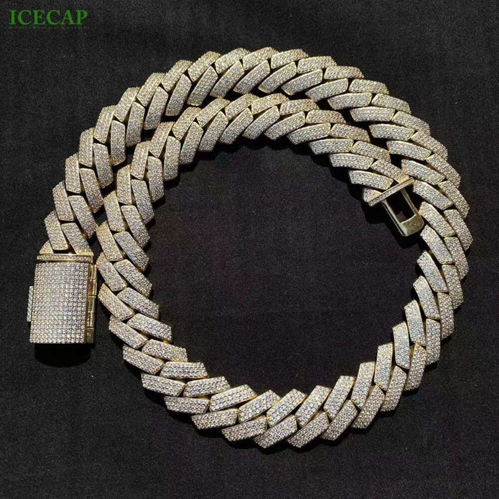 Custom High Quality Moissanite Link Gold Color Men Sier Necklace Hip Hop Cuban Chain