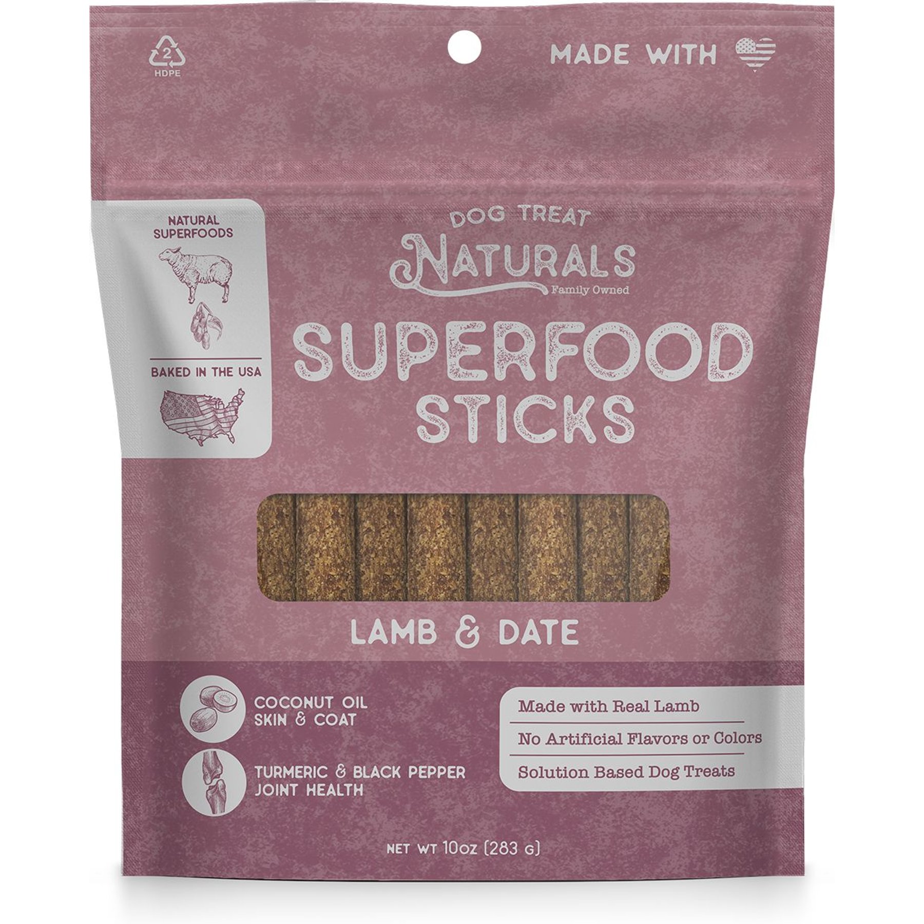 Dog Treat Naturals Lamb & Date Superfood Fresh All Stages Natural Chews Sticks Treats, 10-oz bag