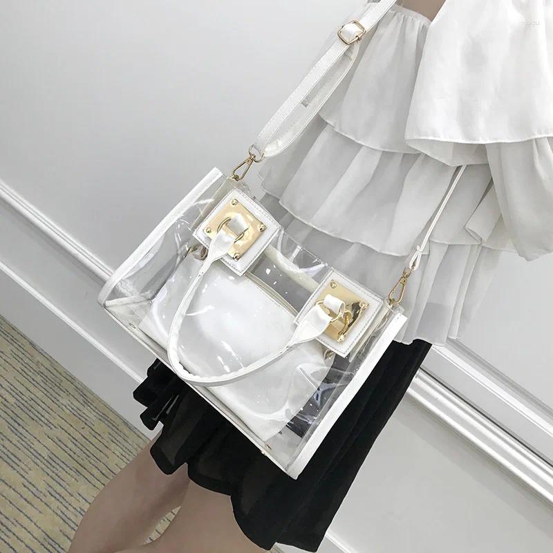 Totes 2pcs Women Fashion Shoulder Bag Clear Jelly Clutch Purse Transparent Handbag